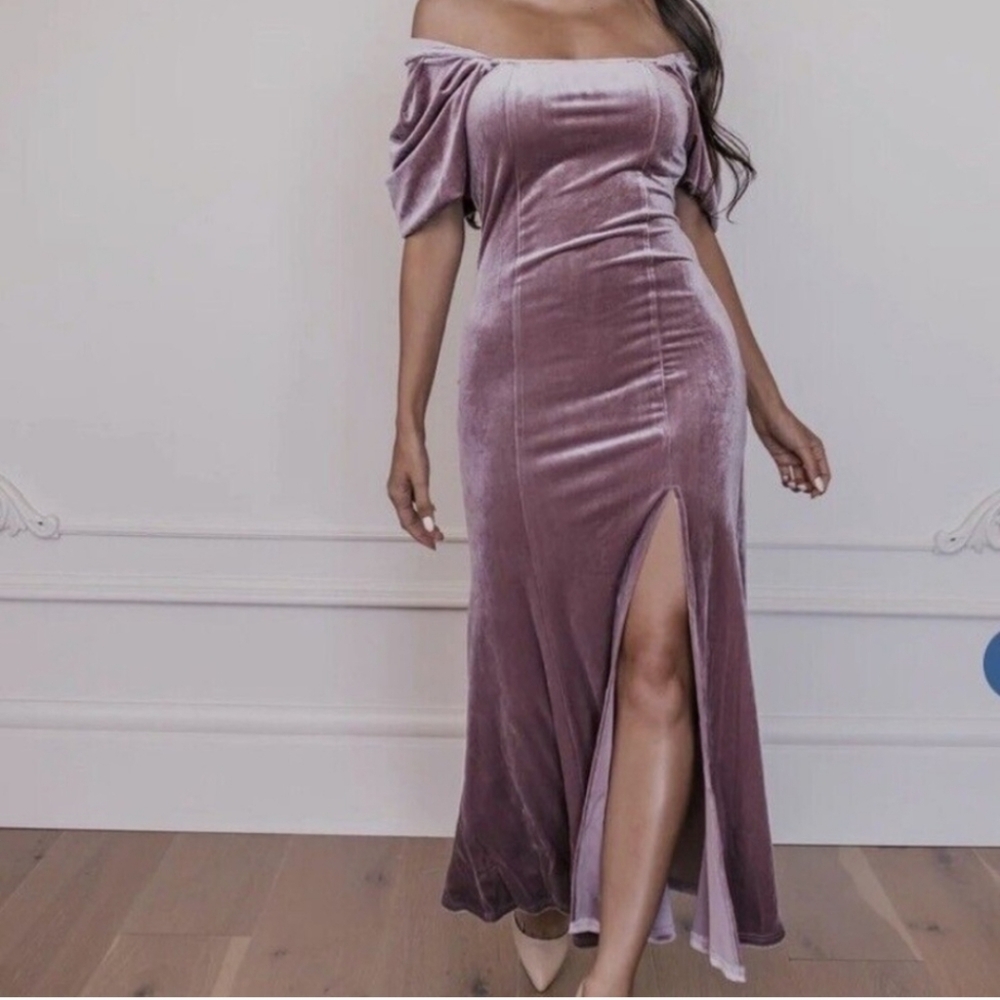 JessaKae Velvet Maxi Bodycon Fitted Eloise Dress Dusty Mauve Size Large Velvet